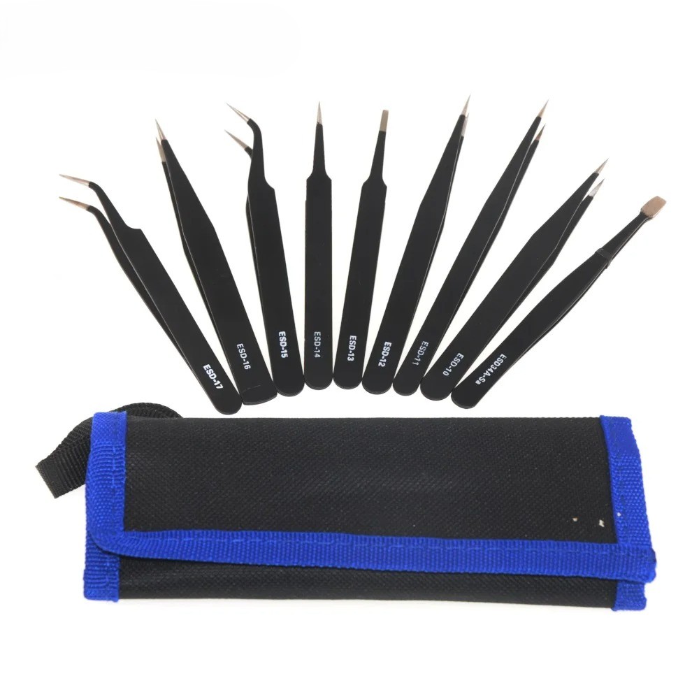 9PCS Tweezers Tool Kit Anti-Static Tweezers Set - Image 2
