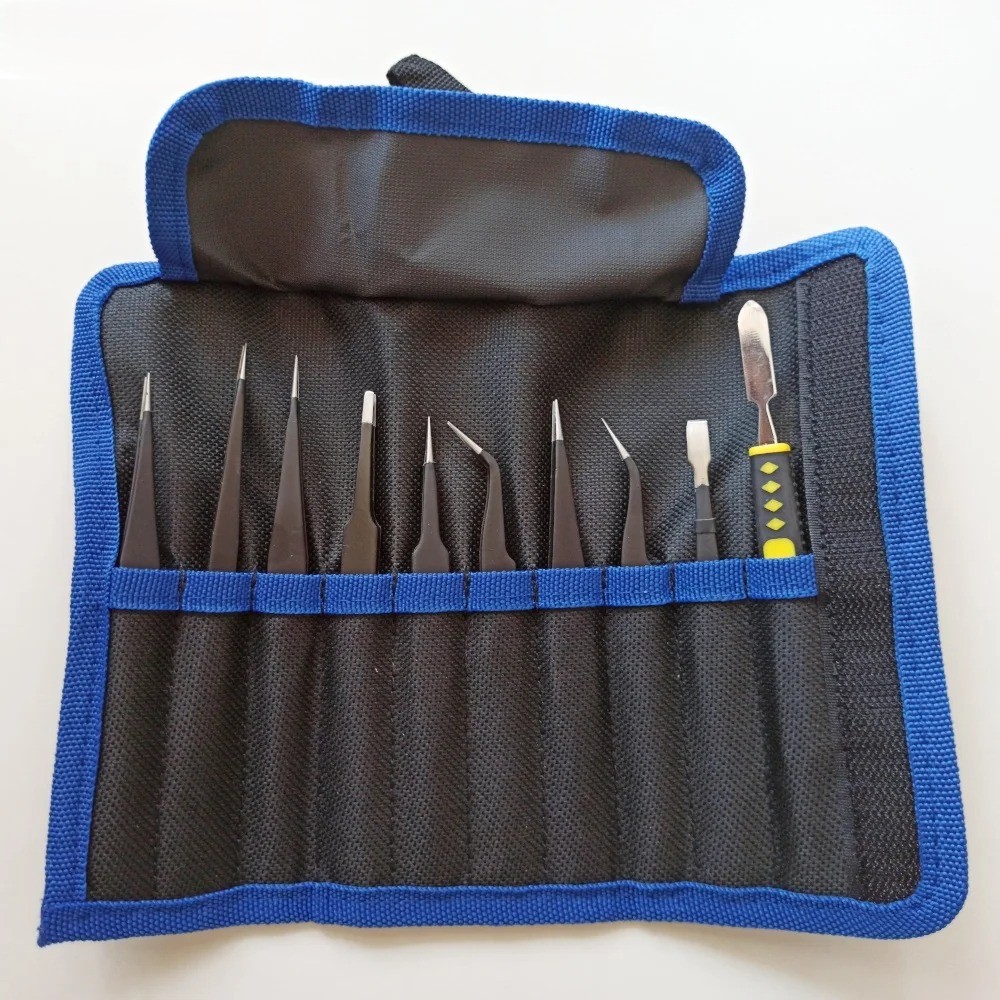 10PCS Tweezers + Pry Bar Tool Kit Anti-Static Tweezers Set - Image 2